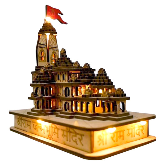 Ram Mandir Ayodhya Wood Temple Model With Light 6inch