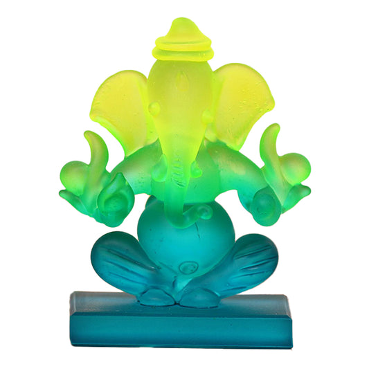 Lord Ganesha | Green and Blue Double Sided Crystal | Car Showpiece