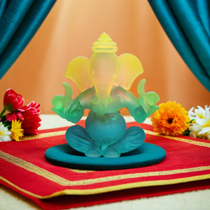 Lord Ganesha | Green and Blue Double Sided Crystal | Car Showpiece