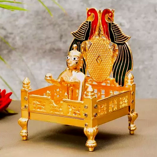 Laddu Gopal with colorful Singhasan | Made with Gold Plated Metal