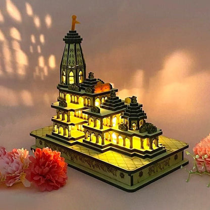 Ram Mandir Ayodhya Wood Temple Model With Light 6inch