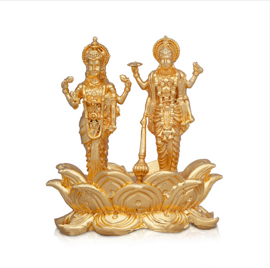 Laxmi Vishnu Murti  | Copper Idol/ Gold Polish Lakshmi Vishnu Idol for Pooja/ 45 Gms Approx