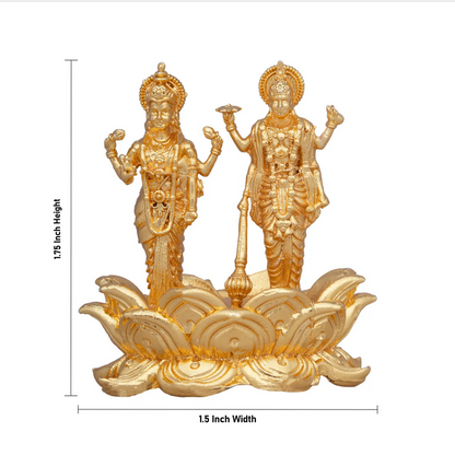 Laxmi Vishnu Murti  | Copper Idol/ Gold Polish Lakshmi Vishnu Idol for Pooja/ 45 Gms Approx