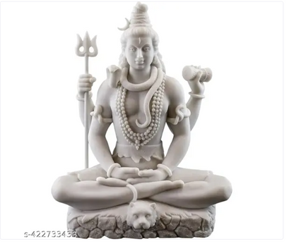 Shiv Ji With 4 Hands Height-6 Inches-Marble White Finish For Car And Home Décor