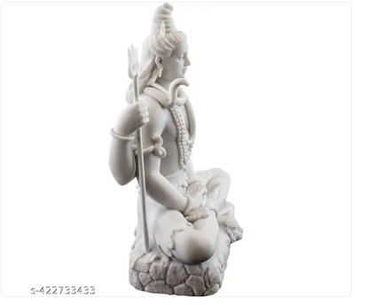 Shiv Ji With 4 Hands Height-6 Inches-Marble White Finish For Car And Home Décor