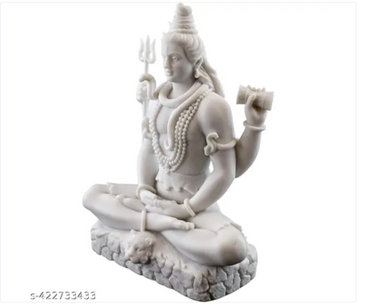 Shiv Ji With 4 Hands Height-6 Inches-Marble White Finish For Car And Home Décor