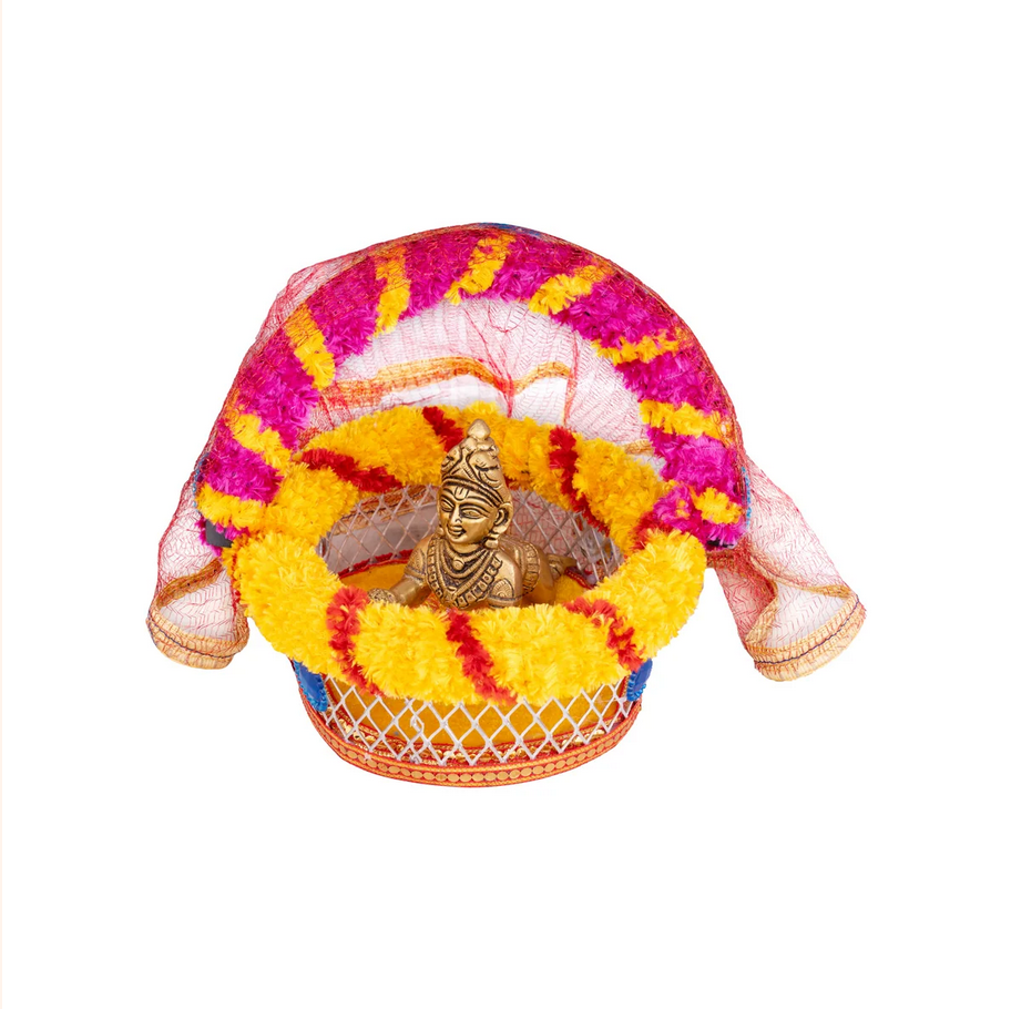 Laddu Gopal Basket with Handle | Kanha Ji Ki Tokri with Cover