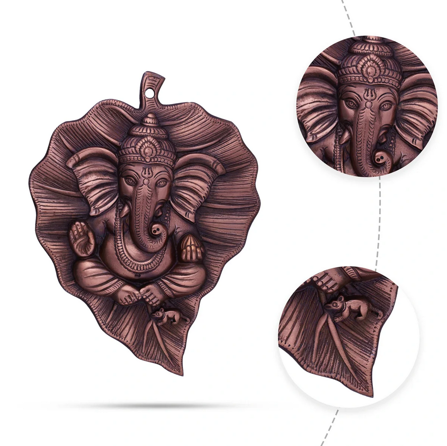 Leaf Ganesh Copper Oxidised Wall Hanger for Home