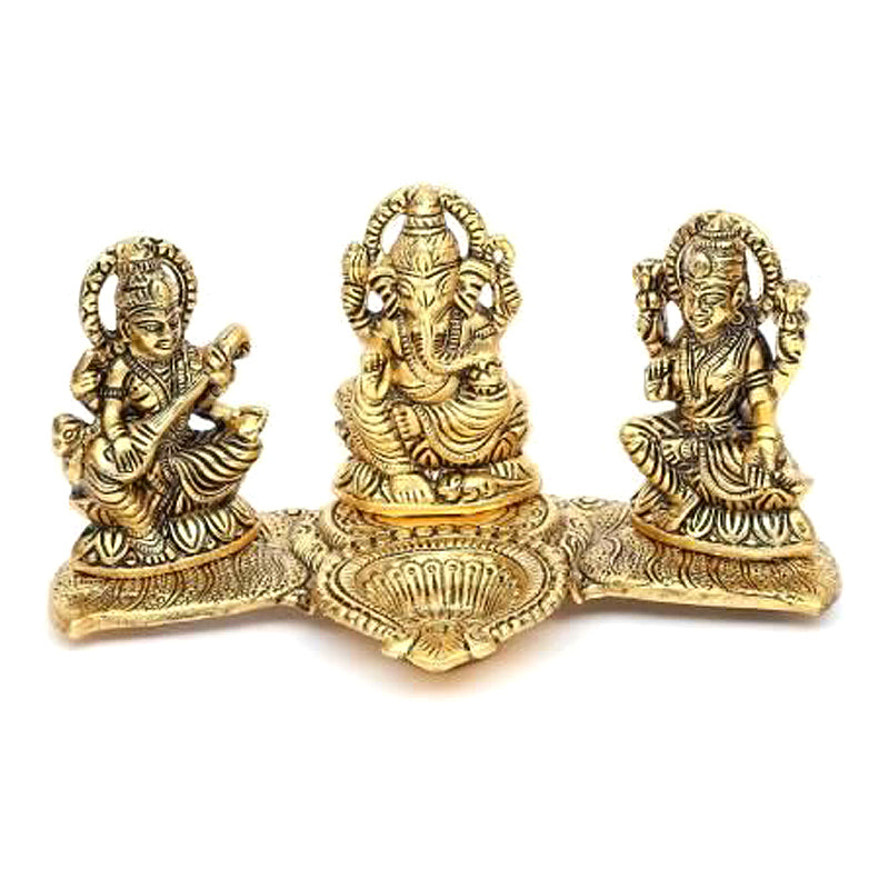 Gold Plated Lakshmi Ganesh Saraswati Idol