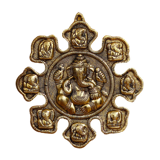 Lord Ganesha in 9 variants | Golden Metal Wall hanging