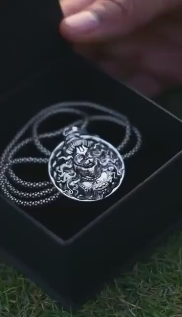 Hanuman Ji Pendant Oxodaised Silver Chain