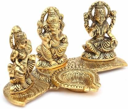 Gold Plated Lakshmi Ganesh Saraswati Idol