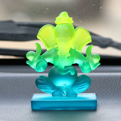 Lord Ganesha | Green and Blue Double Sided Crystal | Car Showpiece